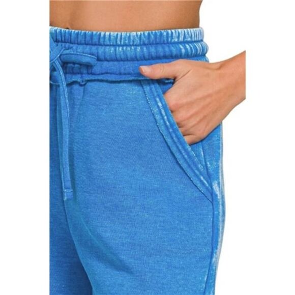 Zenana Acid Wash Fleece Drawstring Shorts With Pockets - Picture 3 of 3